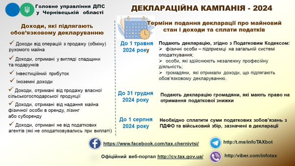 Деклараційна кампанія 2024: хто з фізичних осіб зобов’язаний подати декларацію про майновий стан і доходи?